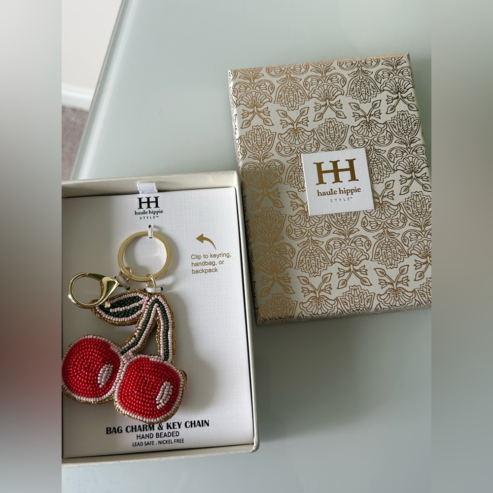 Viral Haute Hippie Cherry Beaded Keychain Bag Charm